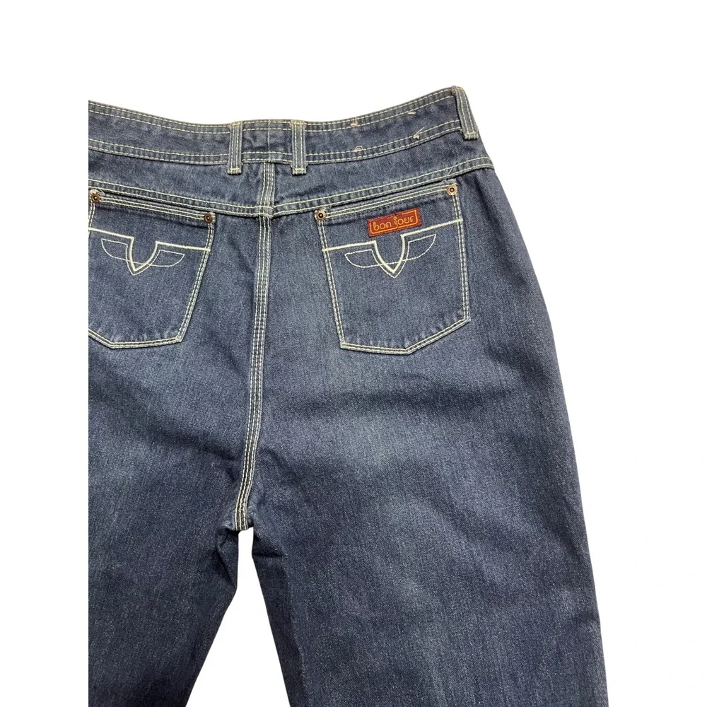 VTG 70s High Waisted Straight Leg Denim Jeans Dark Wash Contrast Stitch 32x33 - Picture 12 of 12
